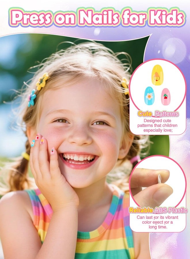 TOROKOM Press on Nails for Kids, 26PCS Cute Colorful Kids Fake Nails Glue on Nail Short Almond False Nail Art Gift for Girls Children 8-12 Age with Builder Nail Glue (1 Pack No Sticky Back) - Image 2